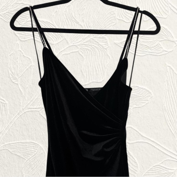 Zara Dresses & Skirts - ZARA Elegant Black Velvet Dress with Rhinestone Straps size XS